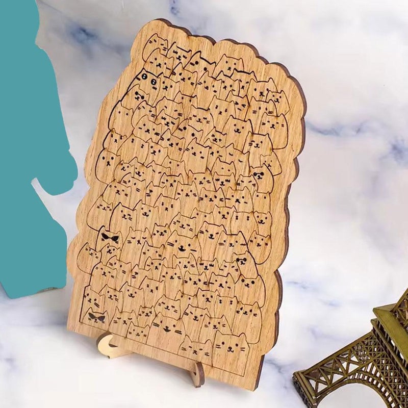 Cat Shaped Wooden Jigsaw Puzzle,Colored Cat Shaped Wooden Jigsaw Puzzle,Framed by Adorable Cats Outline Puzzles,Animal Cats WoodenPuzzles Pieces Decor for CatLovers,Christmas New Year Gift - Image 5